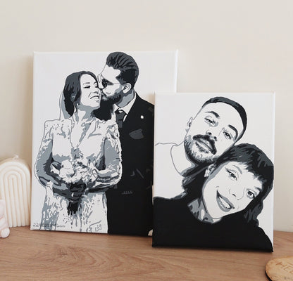 Hand-painted Black & White Canvas