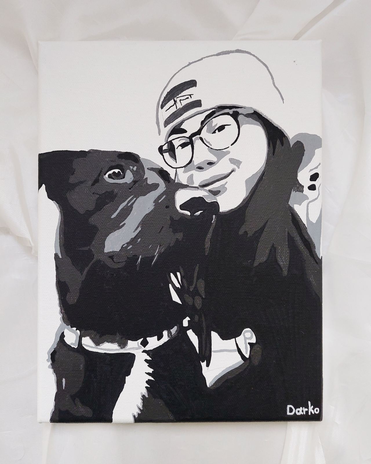 Hand-painted Black & White Canvas