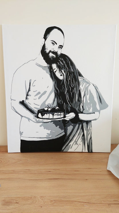Hand-painted Black & White Canvas