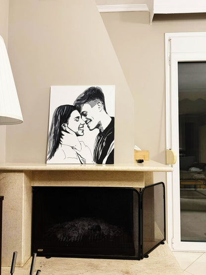 Hand-painted Black & White Canvas